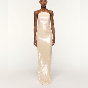 Roland Mouret Curved Neckline Sequin Column Gown